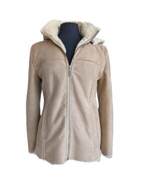 SMART SET Faux Suede Sherpa Jacket with Hood | Medium
